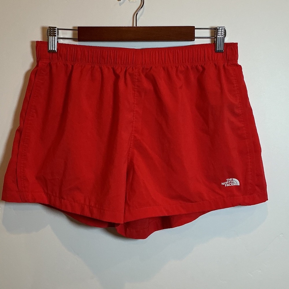 The North Face Athletic Running Shorts Red Elastic Waist Logo Large L Hiking Gym